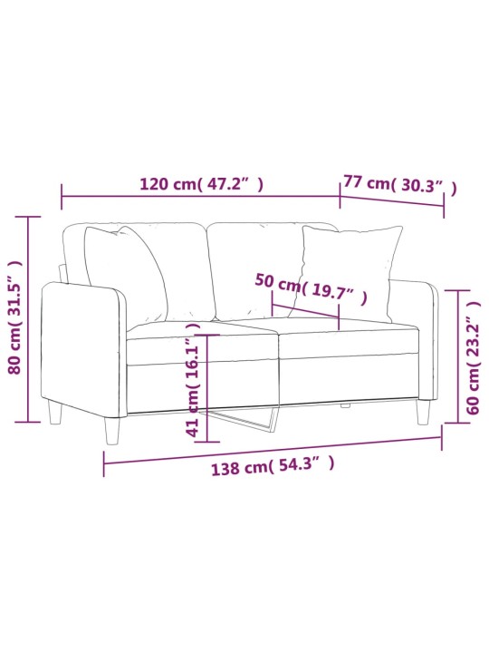 2místná pohovka s polštáři krémová 120 cm textil