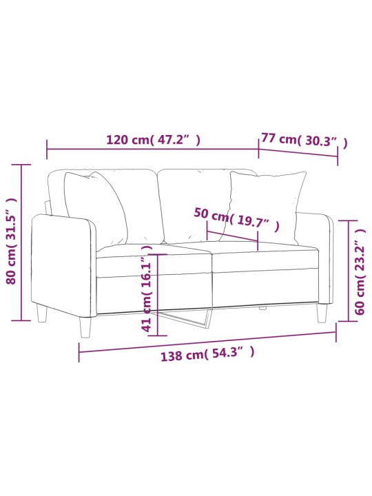 2místná pohovka s polštáři hnědá 120 cm textil