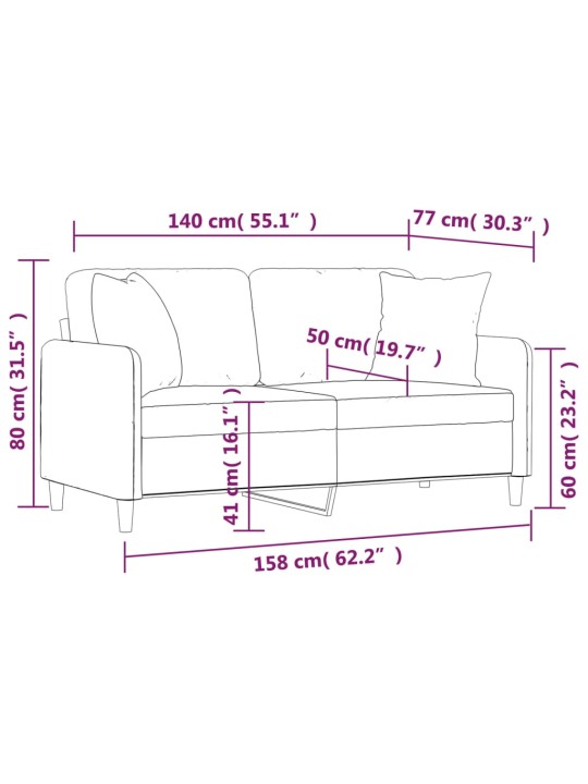 2místná pohovka s polštáři světle šedá 140 cm textil