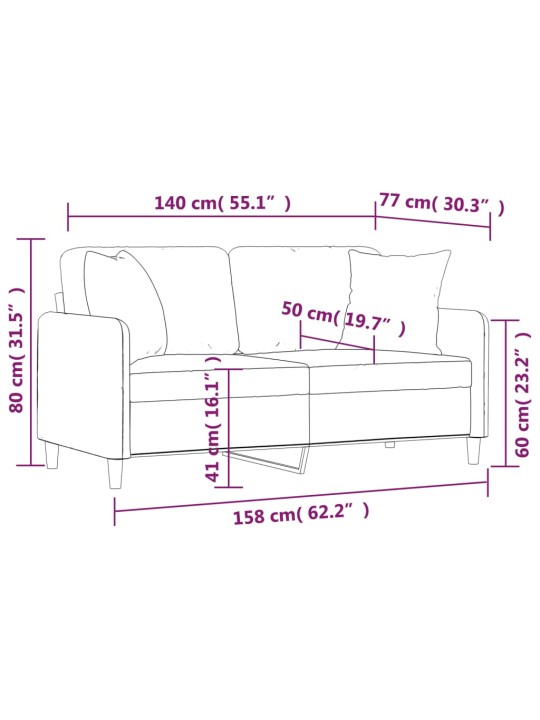 2místná pohovka s polštáři tmavě šedá 140 cm textil