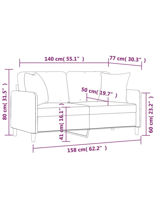 2místná pohovka s polštáři černá 140 cm textil