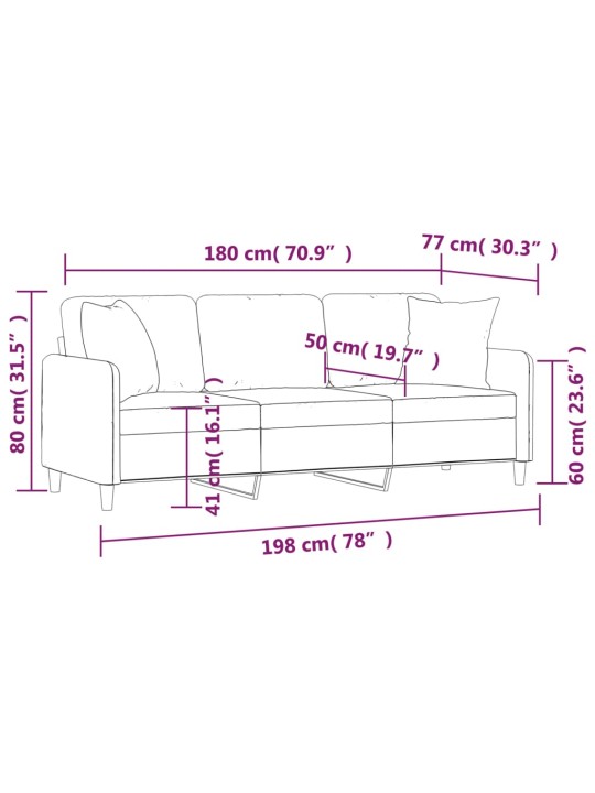 3místná pohovka s polštáři krémová 180 cm textil