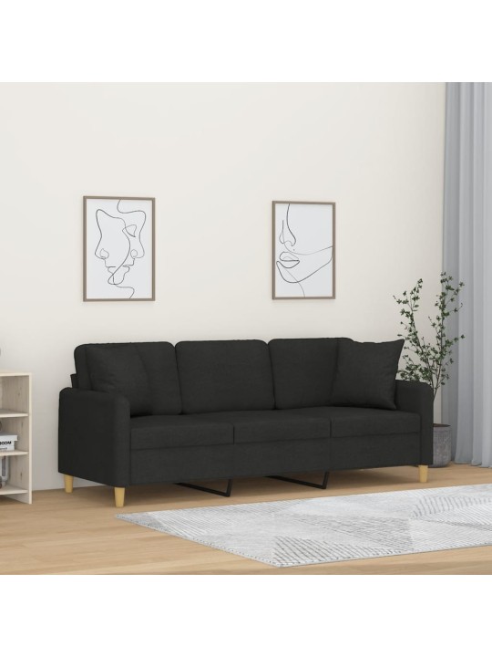 3místná pohovka s polštáři černá 180 cm textil