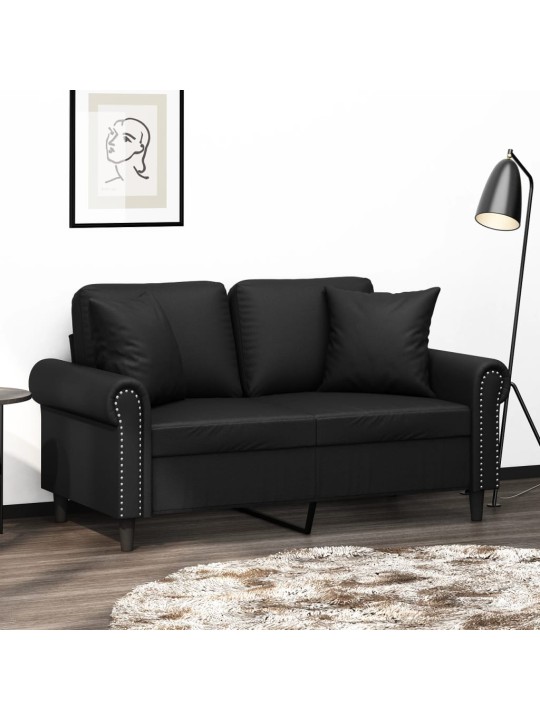 2místná pohovka s polštáři černá 120 cm umělá kůže