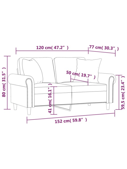2místná pohovka s polštáři cappuccino 120 cm umělá kůže
