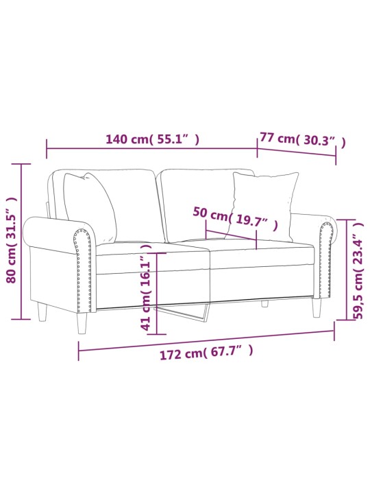 2místná pohovka s polštáři cappuccino 140 cm umělá kůže
