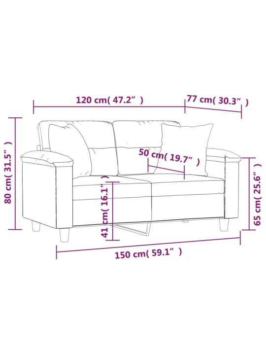 2místná pohovka s polštáři taupe 120 cm tkanina z mikrovlákna