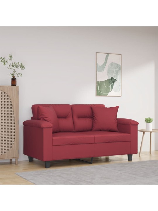2místná pohovka s polštáři vínová 120 cm umělá kůže
