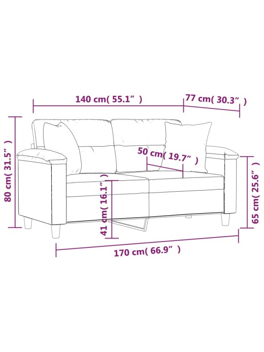 2místná pohovka s polštáři cappuccino 140 cm umělá kůže