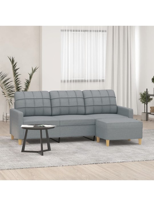 3místná pohovka s podnožkou světle šedá 180 cm textil