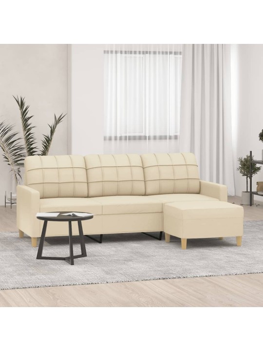 3místná pohovka s podnožkou krémová 180 cm textil