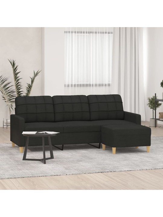 3místná pohovka s podnožkou černá 180 cm textil