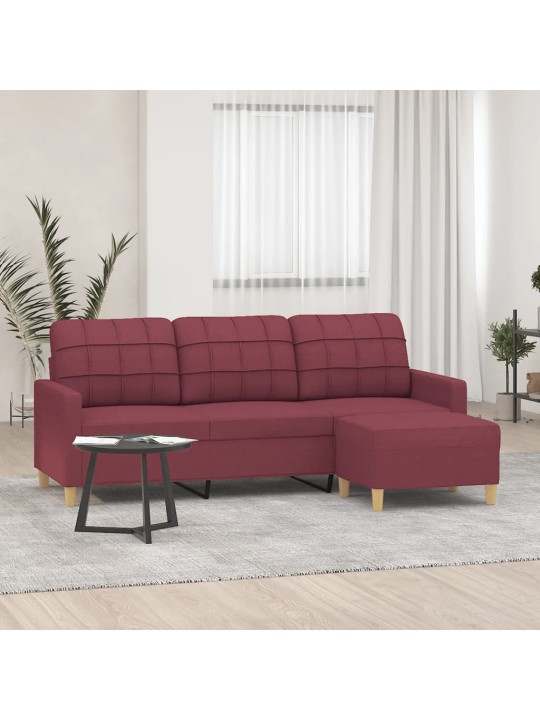 3místná pohovka s podnožkou vínová 180 cm textil