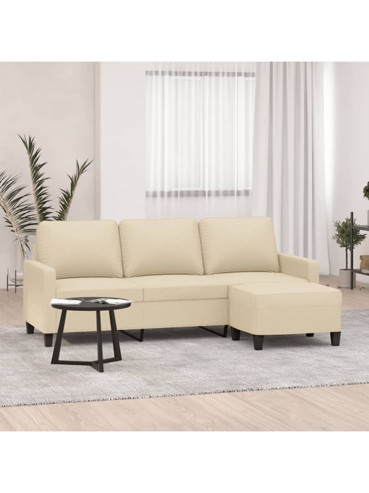 3místná pohovka s podnožkou krémová 180 cm textil