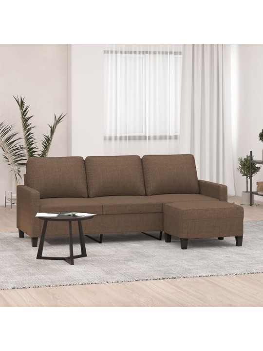 3místná pohovka s podnožkou hnědá 180 cm textil