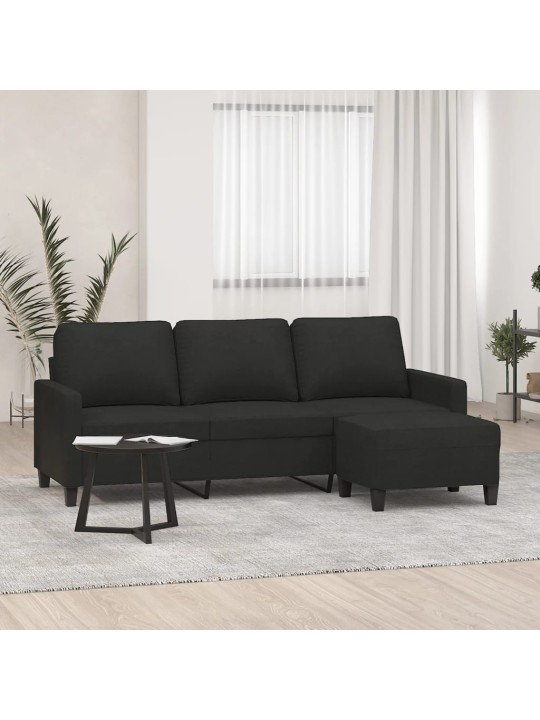 3místná pohovka s podnožkou černá 180 cm textil