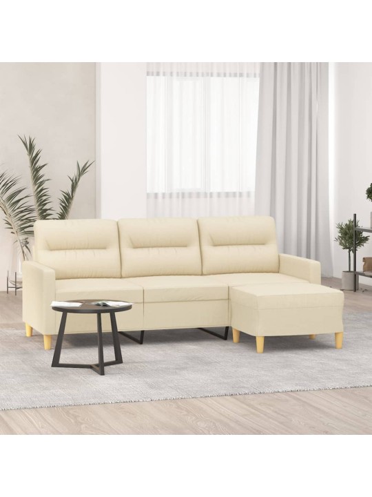 3místná pohovka s podnožkou krémová 180 cm textil