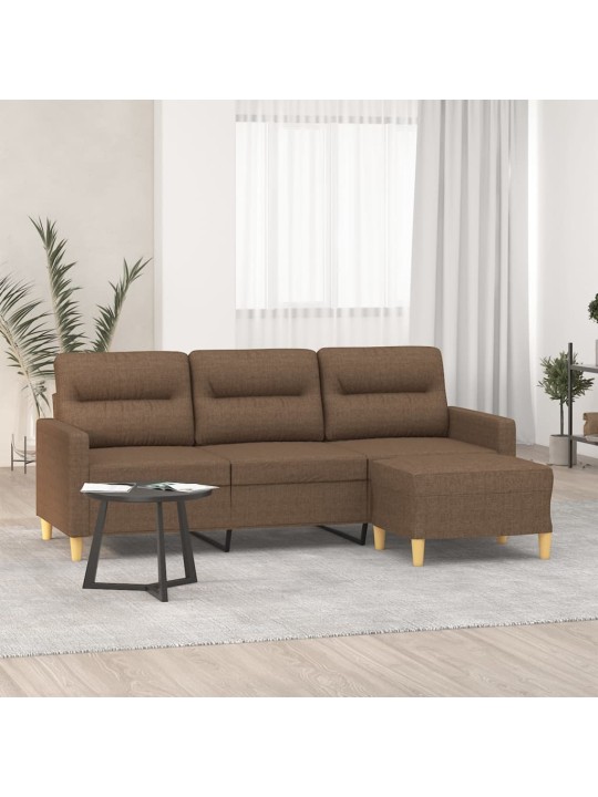 3místná pohovka s podnožkou hnědá 180 cm textil