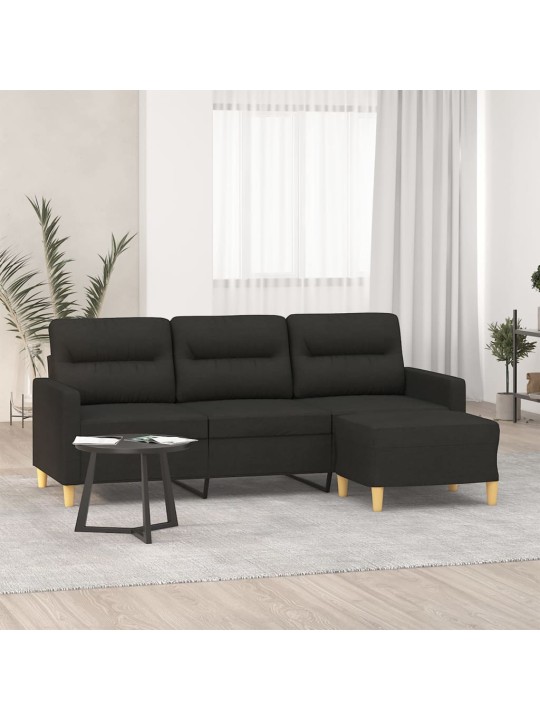 3místná pohovka s podnožkou černá 180 cm textil