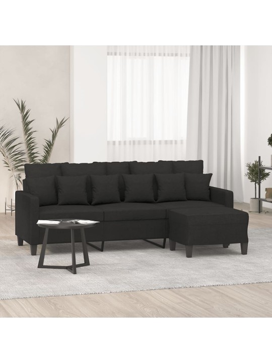 3místná pohovka s podnožkou černá 180 cm textil