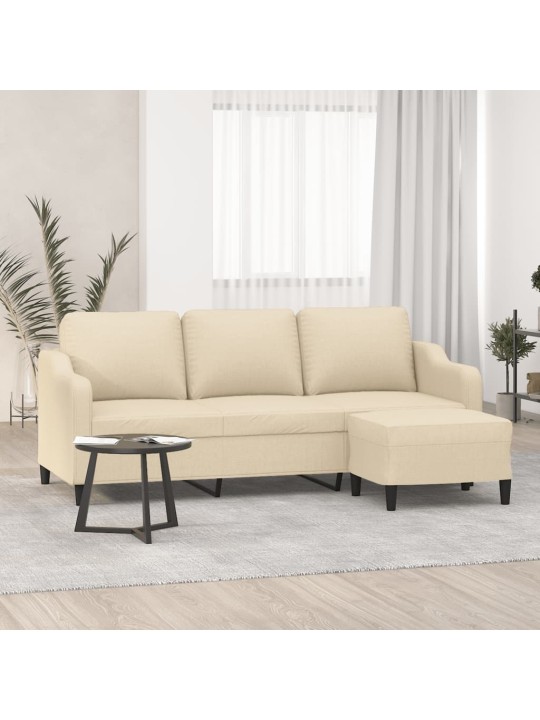 3místná pohovka s podnožkou krémová 180 cm textil