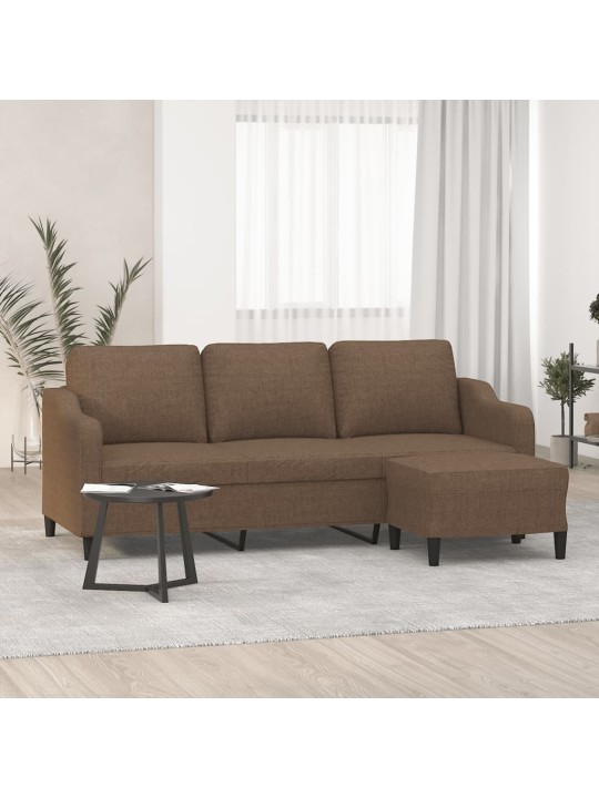 3místná pohovka s podnožkou hnědá 180 cm textil