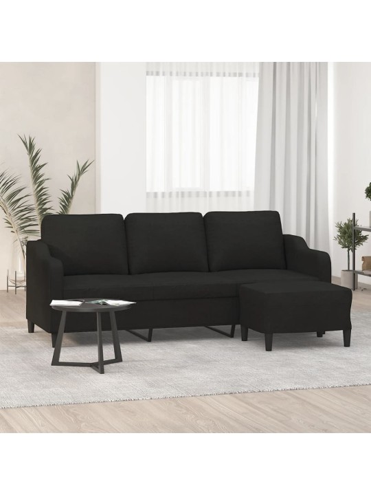 3místná pohovka s podnožkou černá 180 cm textil