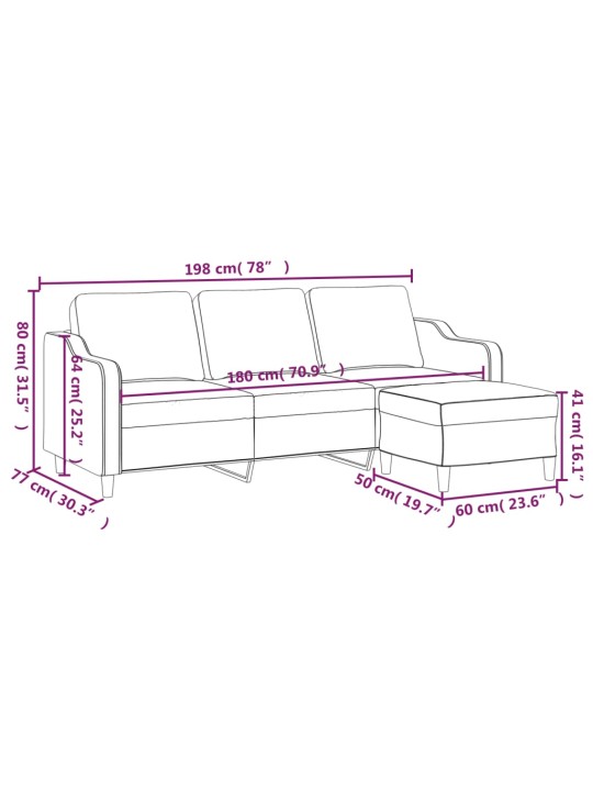 3místná pohovka s podnožkou taupe 180 cm textil
