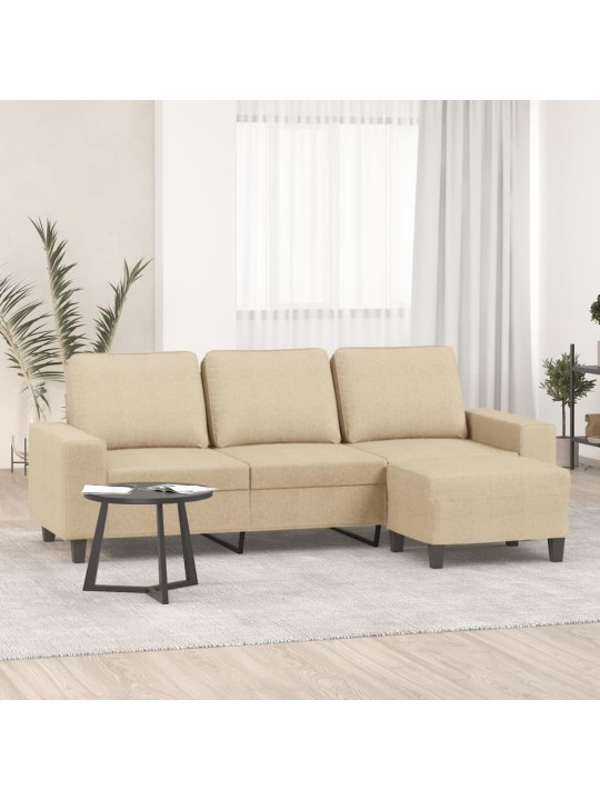 3místná pohovka s podnožkou krémová 180 cm textil