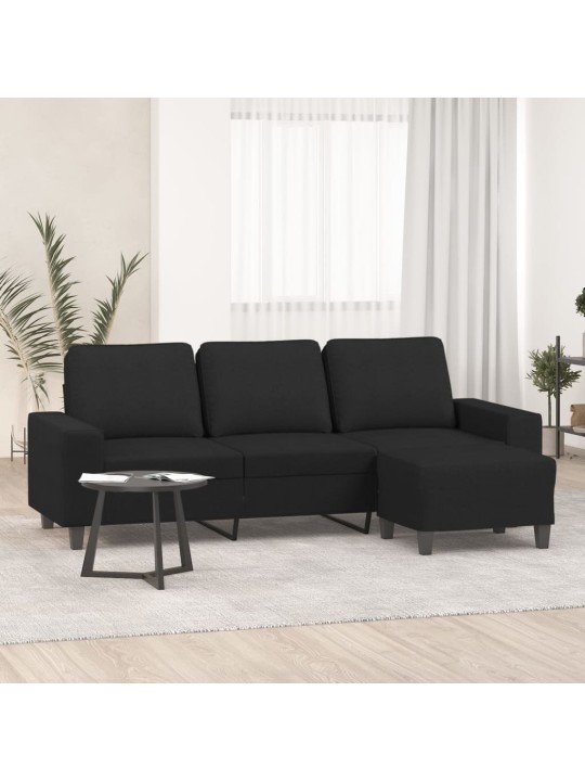 3místná pohovka s podnožkou černá 180 cm textil