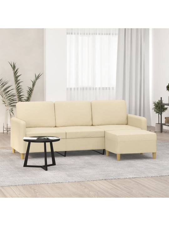 3místná pohovka s podnožkou krémová 180 cm textil