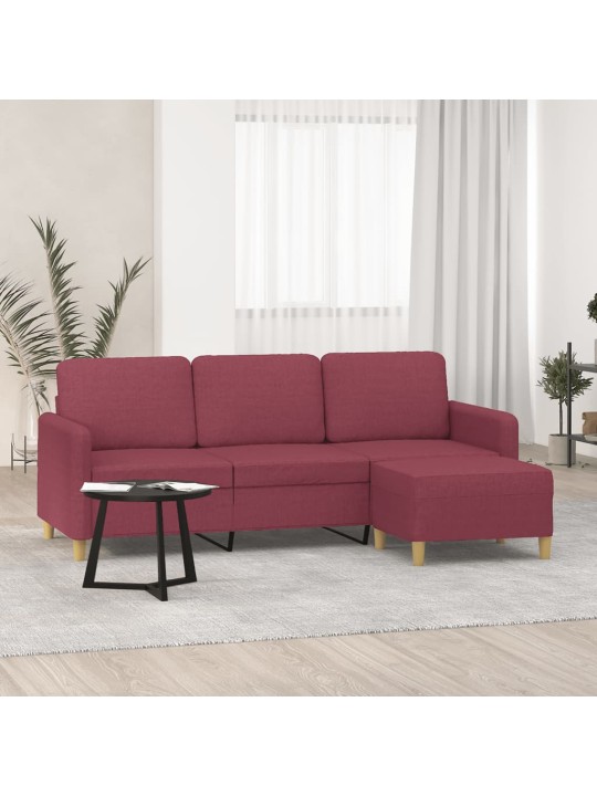 3místná pohovka s podnožkou vínová 180 cm textil