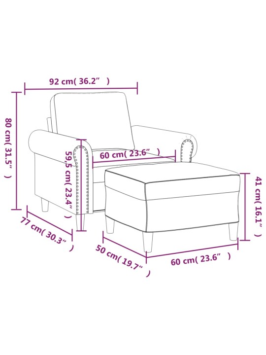 Křeslo s podnožkou tmavě šedé 60 cm samet