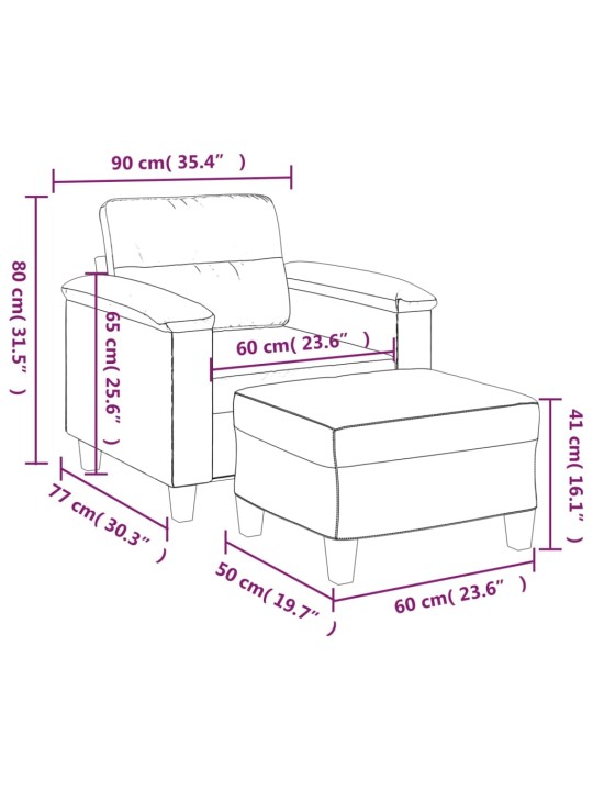 Křeslo s podnožkou světle šedé 60 cm tkanina z mikrovlákna