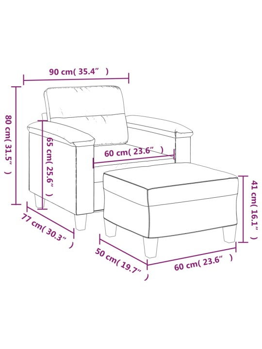 Křeslo s podnožkou tmavě šedé 60 cm tkanina z mikrovlákna