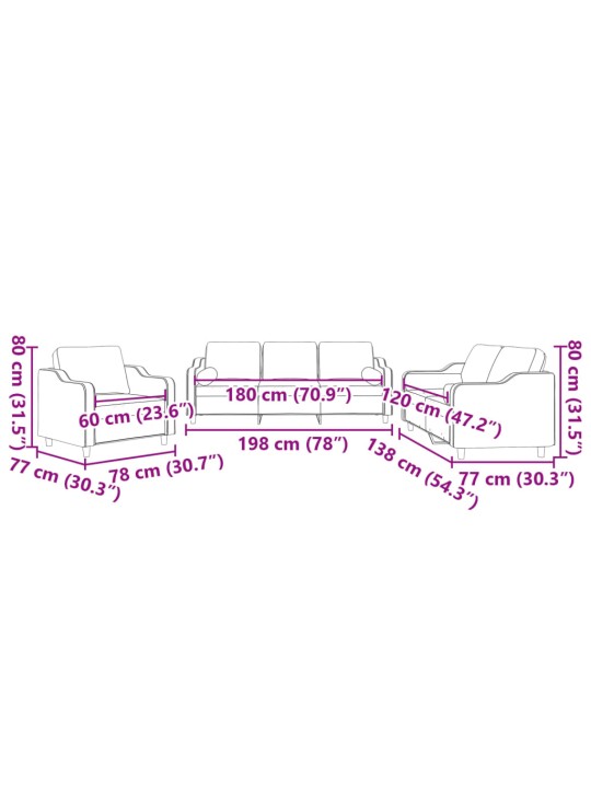 3dílná sedací souprava s polštáři taupe textil