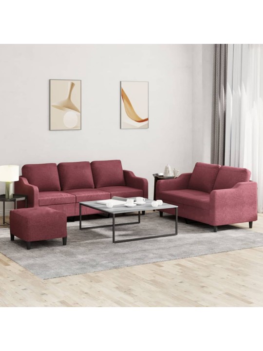 3dílná sedací souprava s poduškami vínová textil