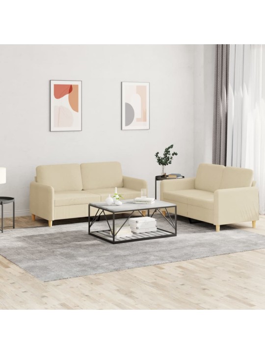 2dílná sedací souprava s poduškami krémová textil
