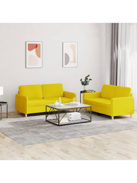 2dílná sedací souprava s poduškami světle žlutá textil