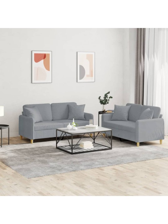 2dílná sedací souprava s polštáři světle šedá textil