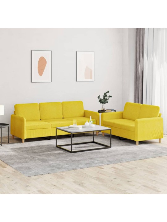 2dílná sedací souprava s poduškami světle žlutá textil