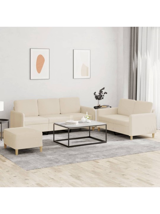 3dílná sedací souprava s poduškami krémová textil