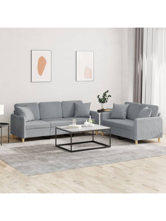 2dílná sedací souprava s polštáři světle šedá textil
