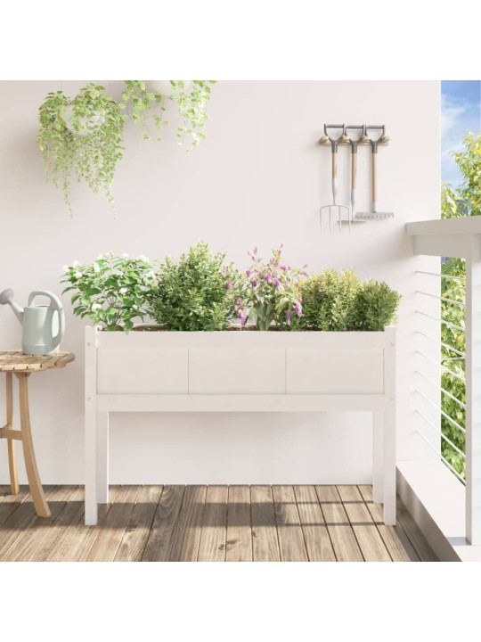 Zahradní truhlík s nohami bílý 110x31x70 cm masivní borovice