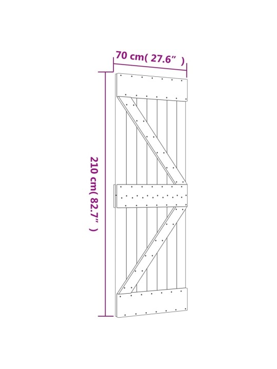 Posuvné dveře s kováním 70 x 210 cm masivní borové dřevo