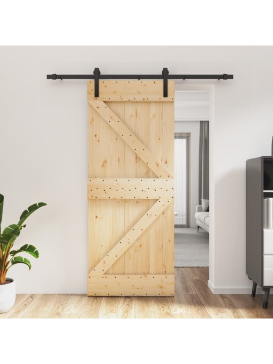 Posuvné dveře s kováním 85 x 210 cm masivní borové dřevo