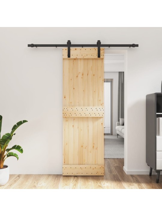 Posuvné dveře s kováním 70 x 210 cm masivní borové dřevo