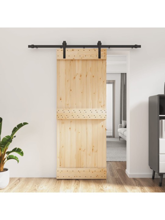 Posuvné dveře s kováním 80 x 210 cm masivní borové dřevo