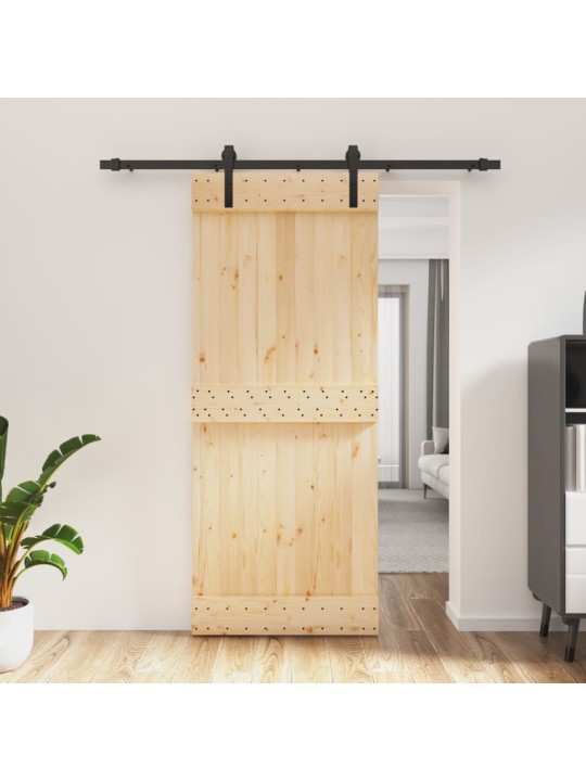Posuvné dveře s kováním 85 x 210 cm masivní borové dřevo