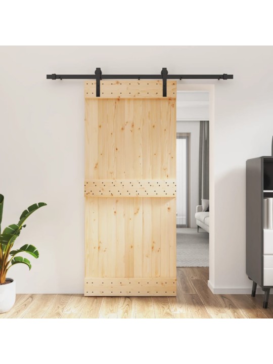 Posuvné dveře s kováním 90 x 210 cm masivní borové dřevo